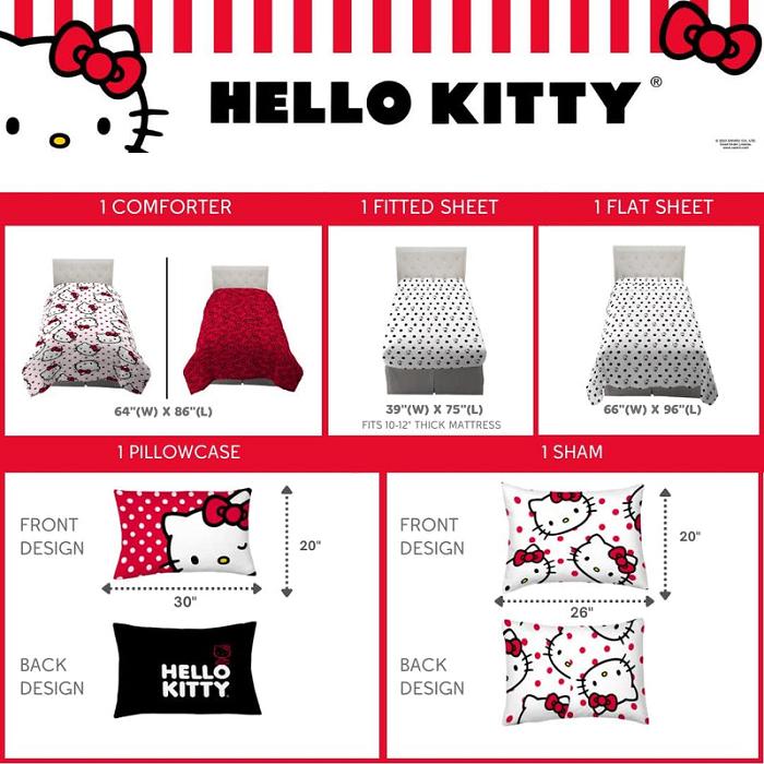 Black / White Hello Kitty Hello Kitty Polka Dot Party Bedding Set | CA_HK53319