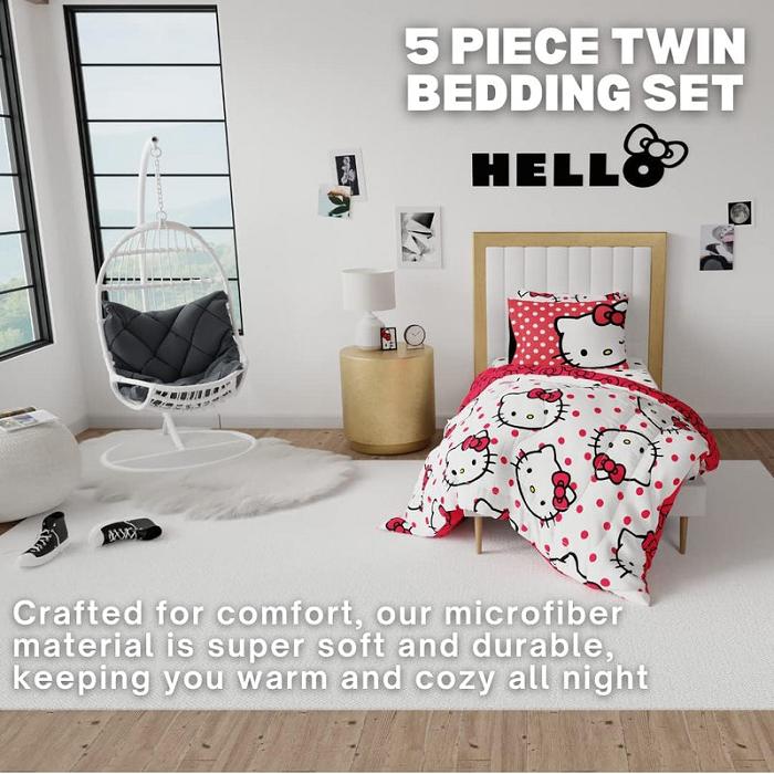 Black / White Hello Kitty Hello Kitty Polka Dot Party Bedding Set | CA_HK53319