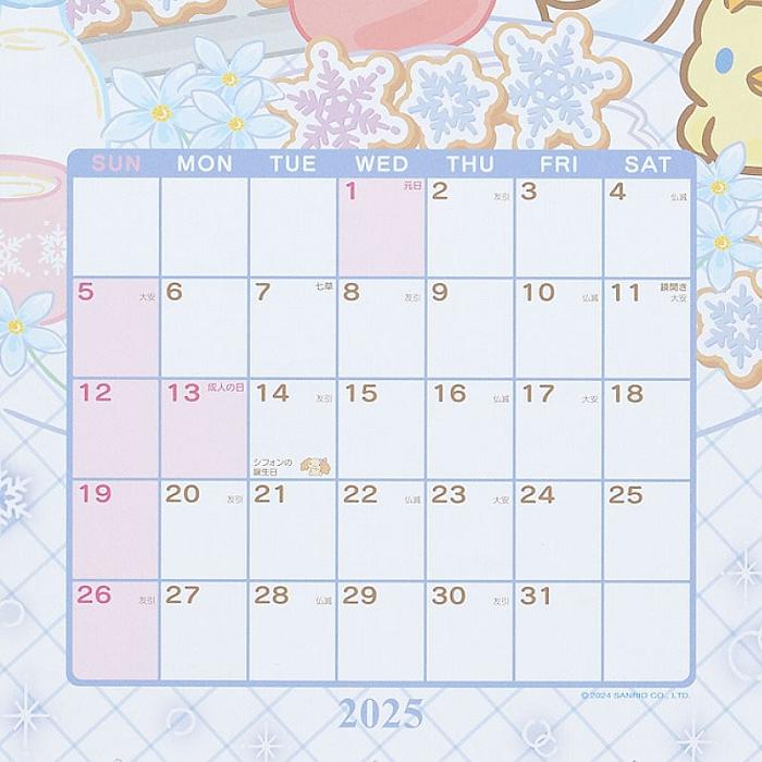 Blue Hello Kitty Cinnamoroll 2025 Die-Cut Wall Calendar | CA_HK15625