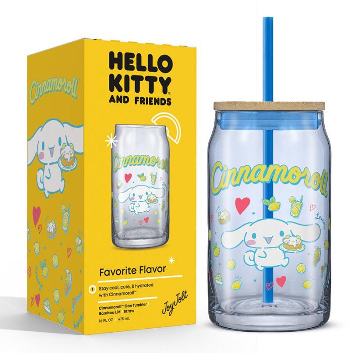 Blue Hello Kitty Cinnamoroll Favorite Flavor Lidded Glass Tumbler | CA_HK43681