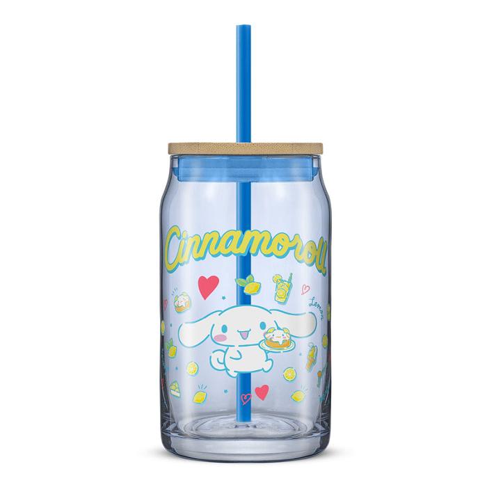 Blue Hello Kitty Cinnamoroll Favorite Flavor Lidded Glass Tumbler | CA_HK43681