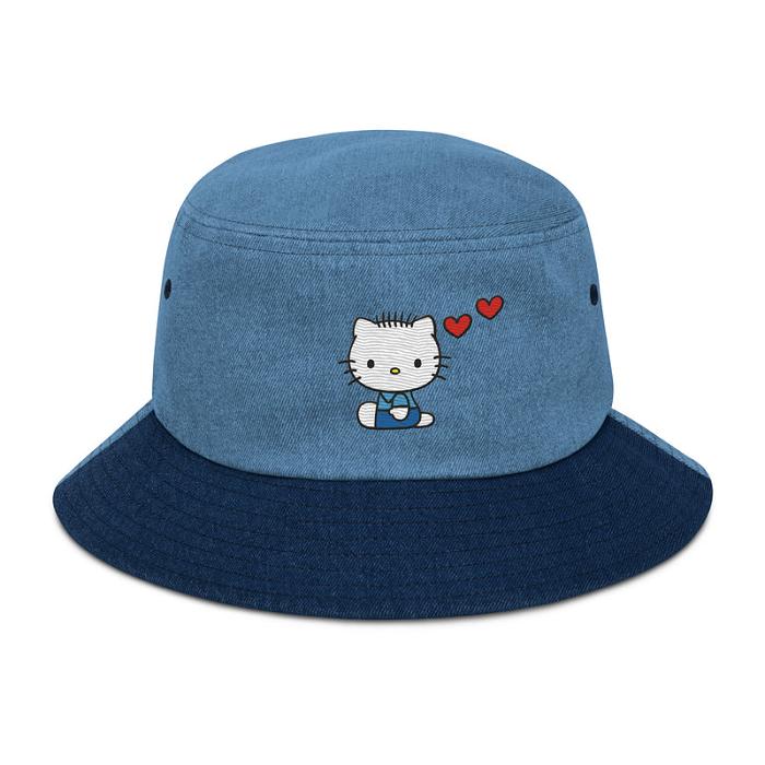 Blue Hello Kitty Dear Daniel Embroidered Denim Bucket Hat | CA_HK82670