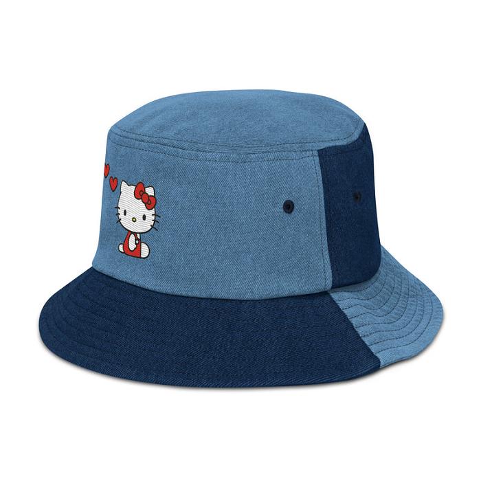 Blue Hello Kitty Hello Kitty Embroidered Denim Bucket Hat | CA_HK82271