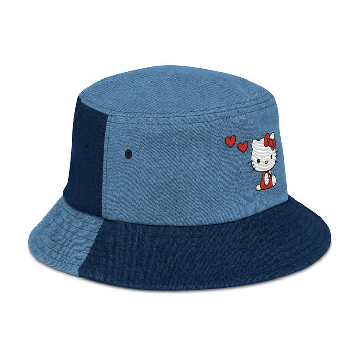 Blue Hello Kitty Hello Kitty Embroidered Denim Bucket Hat | CA_HK82271