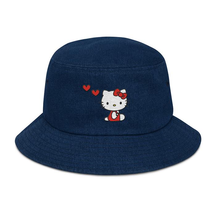 Blue Hello Kitty Hello Kitty Embroidered Denim Bucket Hat | CA_HK82271