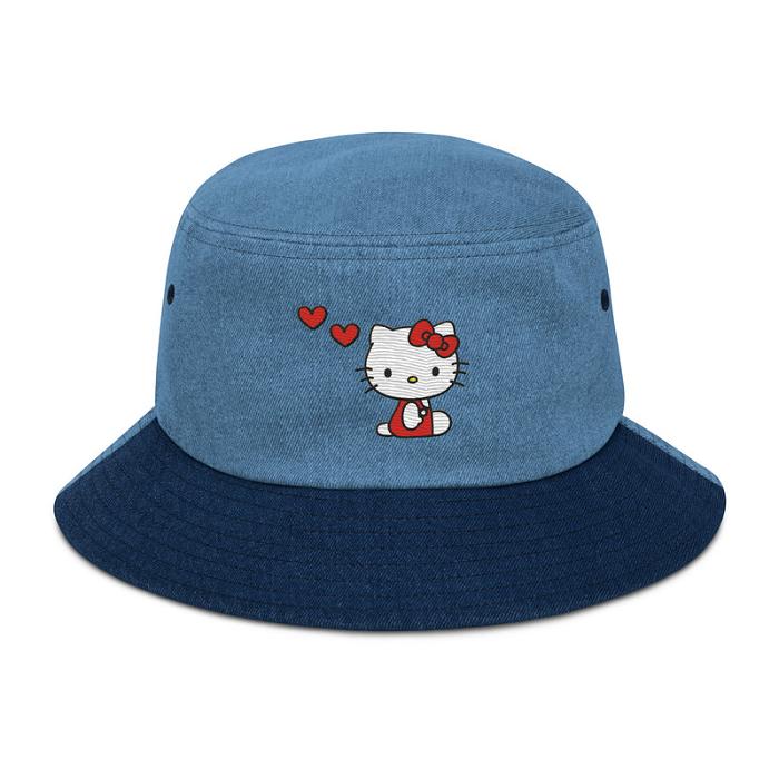 Blue Hello Kitty Hello Kitty Embroidered Denim Bucket Hat | CA_HK82271