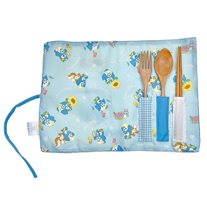 Blue Hello Kitty PataPataPeppy Wooden Travel Cutlery Set (Flower Power Series) | CA_HK69418