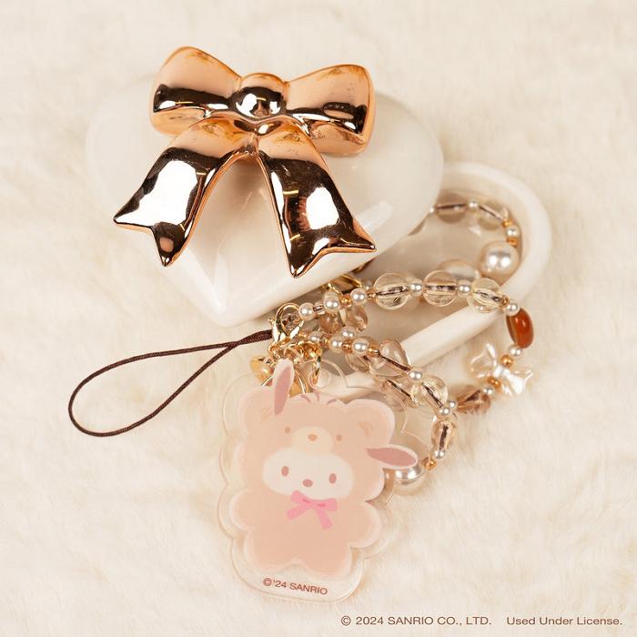 Cream Hello Kitty Pochacco Latte Bear Beaded Charm Mobile Phone Wrist Strap | CA_HK31417