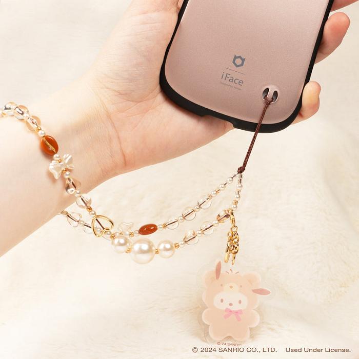 Cream Hello Kitty Pochacco Latte Bear Beaded Charm Mobile Phone Wrist Strap | CA_HK31417