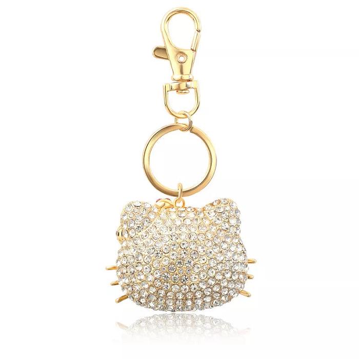 Gold Hello Kitty Hello Kitty Face Pave 3D Bling Keychain | CA_HK13067