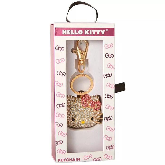 Gold Hello Kitty Hello Kitty Face Pave 3D Bling Keychain | CA_HK13067