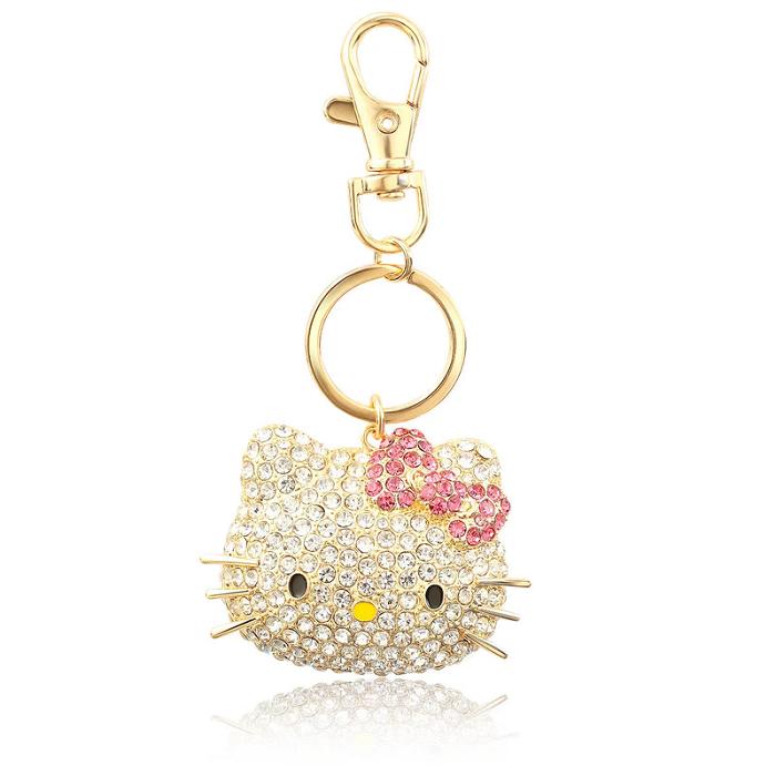 Gold Hello Kitty Hello Kitty Face Pave 3D Bling Keychain | CA_HK13067