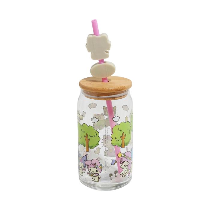 Green Hello Kitty Hello Kitty and Friends Flower Crowns Bamboo Lidded Glass Tumbler | CA_HK84175