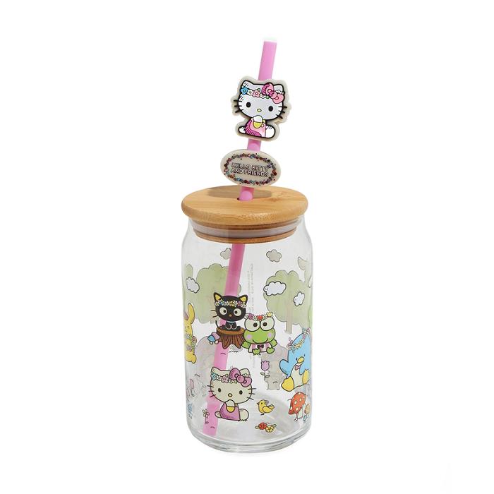 Green Hello Kitty Hello Kitty and Friends Flower Crowns Bamboo Lidded Glass Tumbler | CA_HK84175