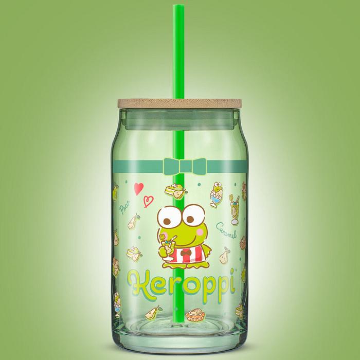 Green Hello Kitty Keroppi Favorite Flavor Lidded Glass Tumbler | CA_HK55851