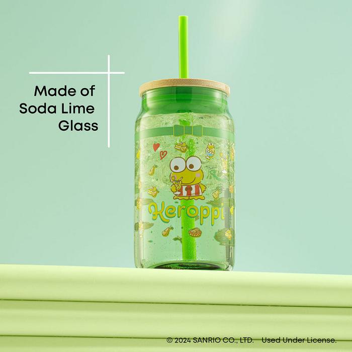 Green Hello Kitty Keroppi Favorite Flavor Lidded Glass Tumbler | CA_HK55851