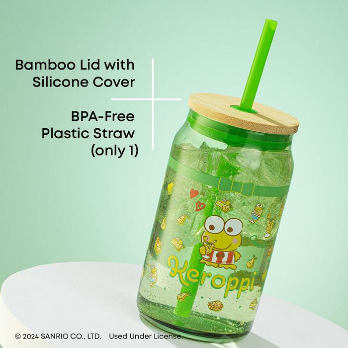 Green Hello Kitty Keroppi Favorite Flavor Lidded Glass Tumbler | CA_HK55851