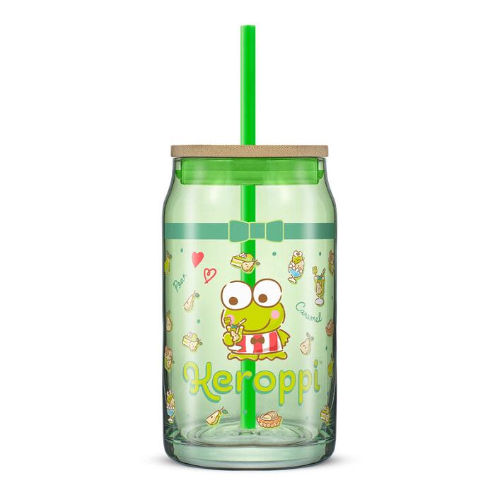 Green Hello Kitty Keroppi Favorite Flavor Lidded Glass Tumbler | CA_HK55851