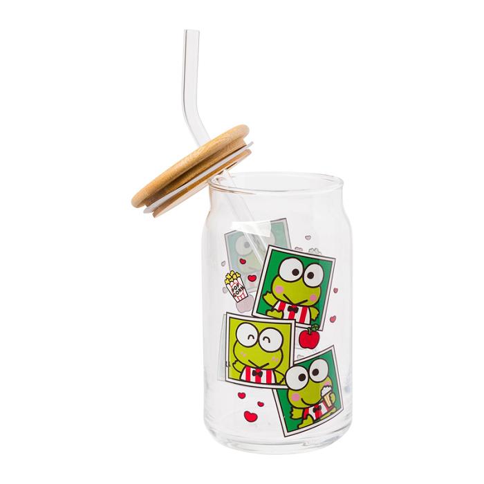 Green Hello Kitty Keroppi Snacks Bamboo Lidded Glass Tumbler | CA_HK10539