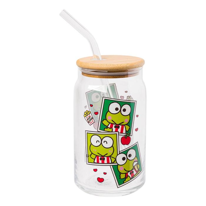 Green Hello Kitty Keroppi Snacks Bamboo Lidded Glass Tumbler | CA_HK10539