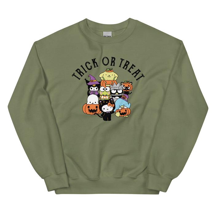 Grey / Green Hello Kitty Hello Kitty and Friends Trick or Treat Classic Crewneck | CA_HK16199