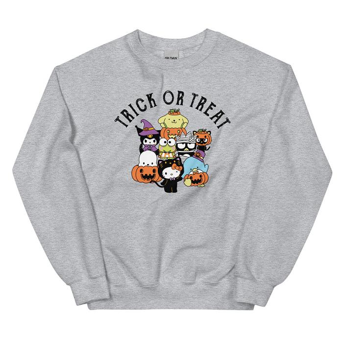 Grey / Green Hello Kitty Hello Kitty and Friends Trick or Treat Classic Crewneck | CA_HK16199