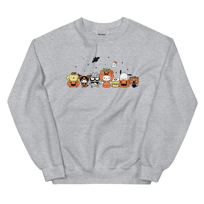 Grey / Green Hello Kitty Hello Kitty and Friends Pumpkin Costumes Classic Crewneck | CA_HK29243