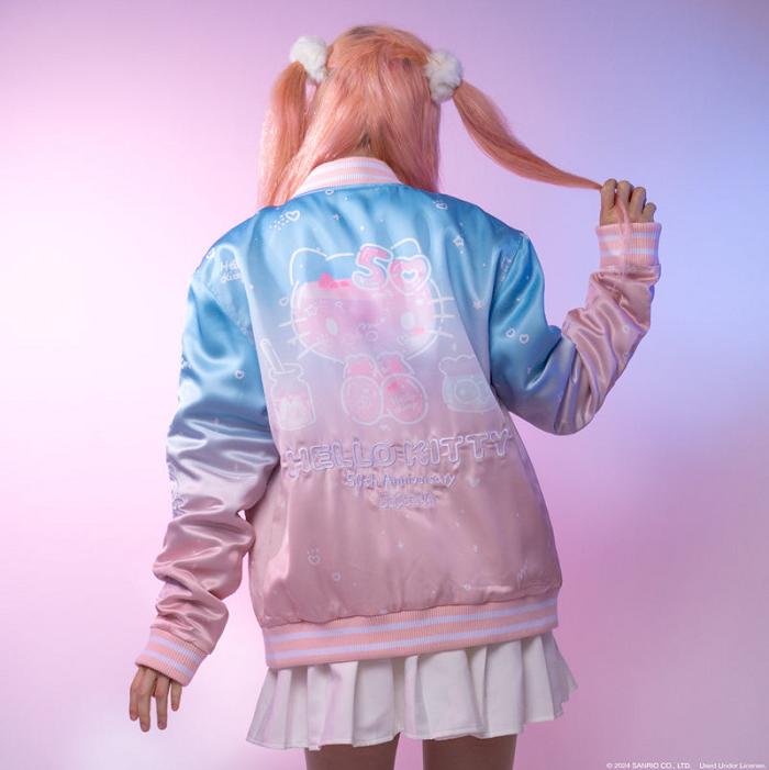 Pink Blue Hello Kitty Hello Kitty 50th Anniversary JapanLA Souvenir Jacket | CA_HK12935