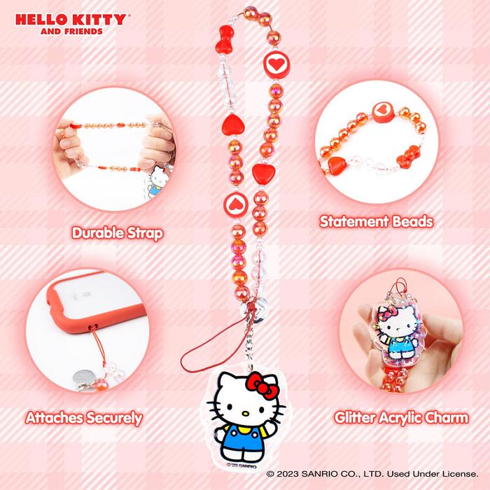 Pink Hello Kitty Hello Kitty Beaded Charm Mobile Phone Wrist Strap | CA_HK88735