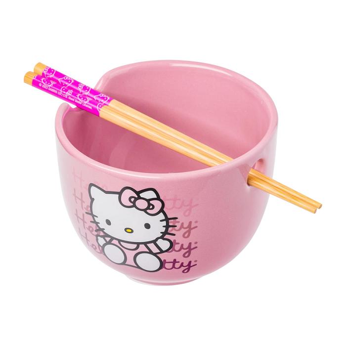 Pink Hello Kitty Hello Kitty Ceramic Ramen Bowl and Chopstick Set (Pink Wave) | CA_HK34810