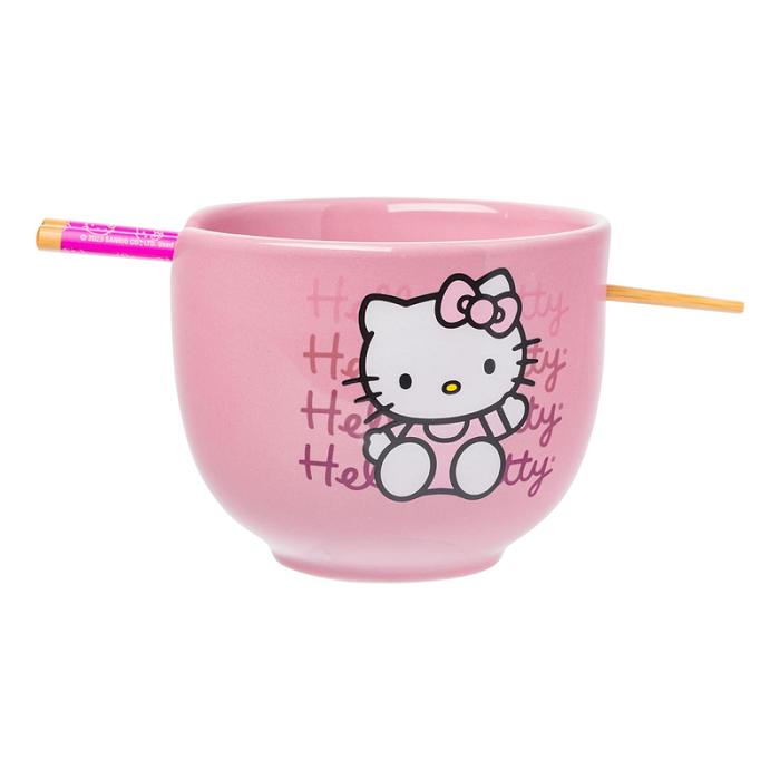 Pink Hello Kitty Hello Kitty Ceramic Ramen Bowl and Chopstick Set (Pink Wave) | CA_HK34810