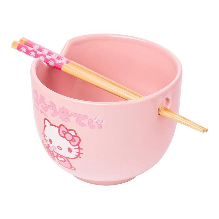 Pink Hello Kitty Hello Kitty Ceramic Ramen Bowl and Chopstick Set (Strawberry Milk) | CA_HK88507