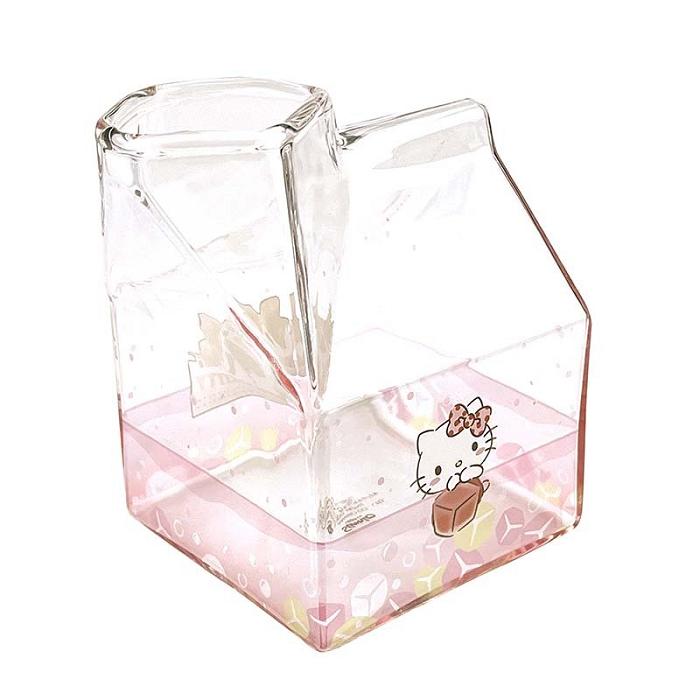 Pink Hello Kitty Hello Kitty Kawaii Glass Milk Carton Cup | CA_HK22935