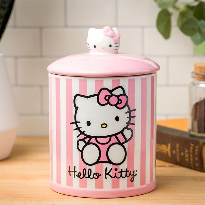 Pink Hello Kitty Hello Kitty Pink Stripe Ceramic Storage Jar | CA_HK68884