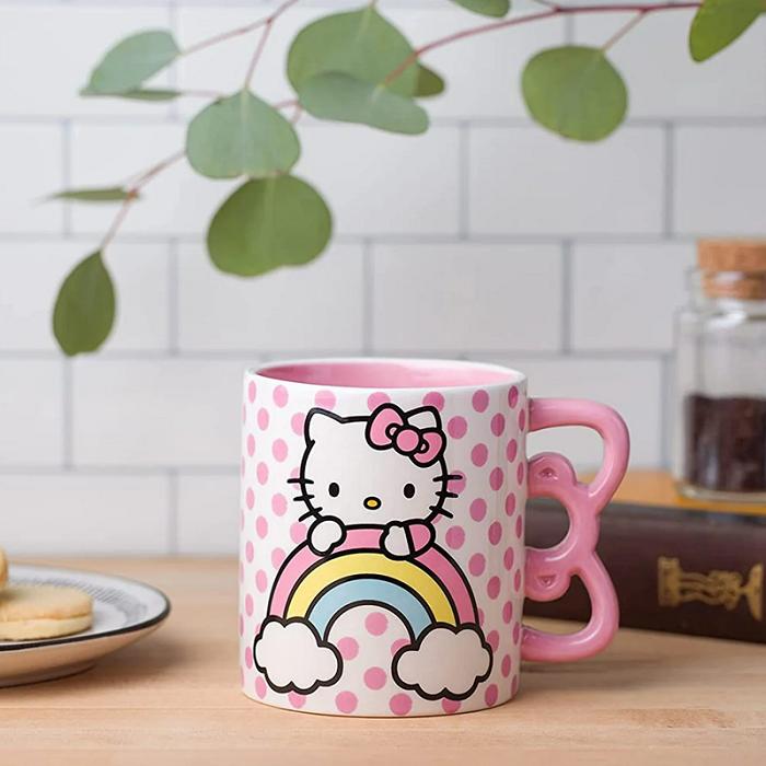 Pink Hello Kitty Hello Kitty Sculpted Bow & Rainbow Ceramic Mug | CA_HK12898