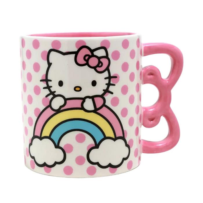 Pink Hello Kitty Hello Kitty Sculpted Bow & Rainbow Ceramic Mug | CA_HK42543