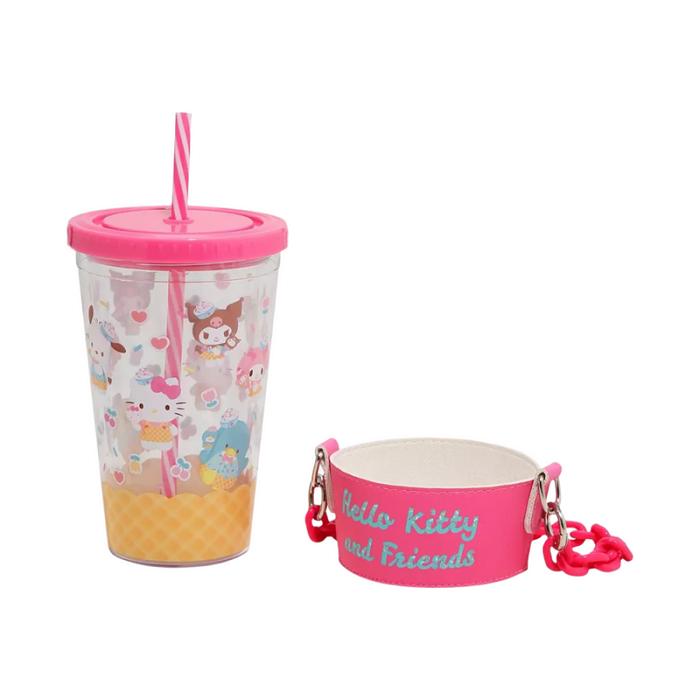 Pink Hello Kitty Hello Kitty and Friends Acrylic Travel Tumbler With Chain Holder | CA_HK64929