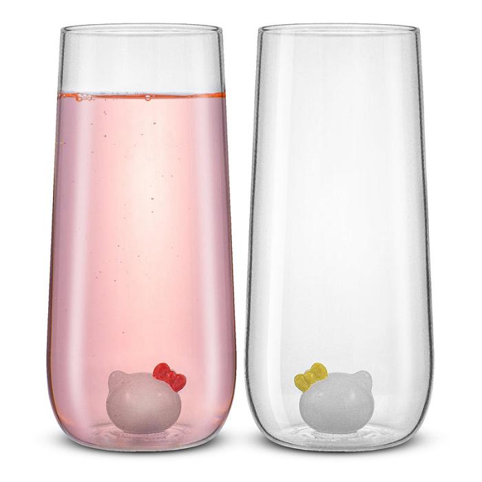 Pink Hello Kitty Hello Kitty and Mimmy 3D Icon Tall Drinking Glasses (Set of 2) | CA_HK30587