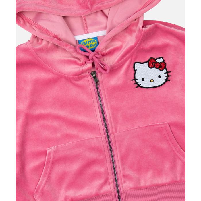 Pink Hello Kitty Hello Kitty x Dumbgood Pink Velour Cropped Hoodie (50th Anniv.) | CA_HK82833