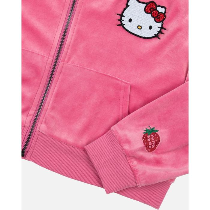 Pink Hello Kitty Hello Kitty x Dumbgood Pink Velour Cropped Hoodie (50th Anniv.) | CA_HK82833