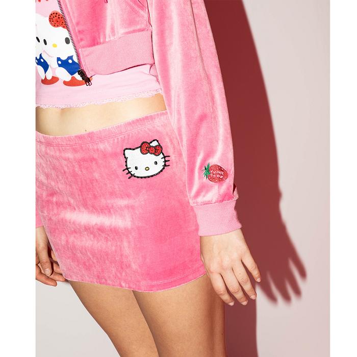 Pink Hello Kitty Hello Kitty x Dumbgood Pink Velour Mini Skirt (50th Anniv.) | CA_HK13046