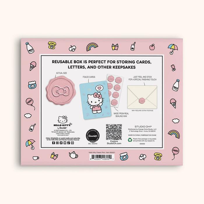 Pink Hello Kitty Hello Kitty x Studio Oh! Classic Pink 25-Pc Note Cards & Wax Seals Set | CA_HK92853