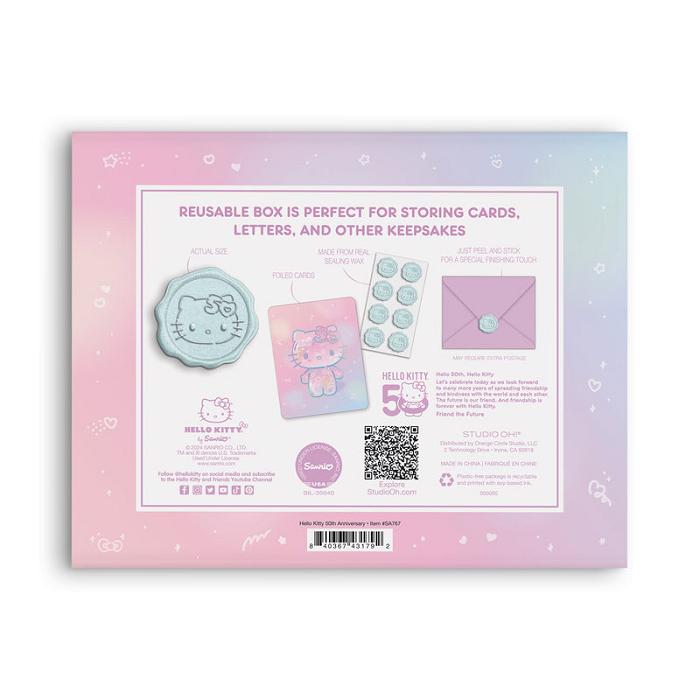 Pink Hello Kitty Hello Kitty x Studio Oh! 50th Anniversary 25-Pc Note Cards & Wax Seals Set | CA_HK14606