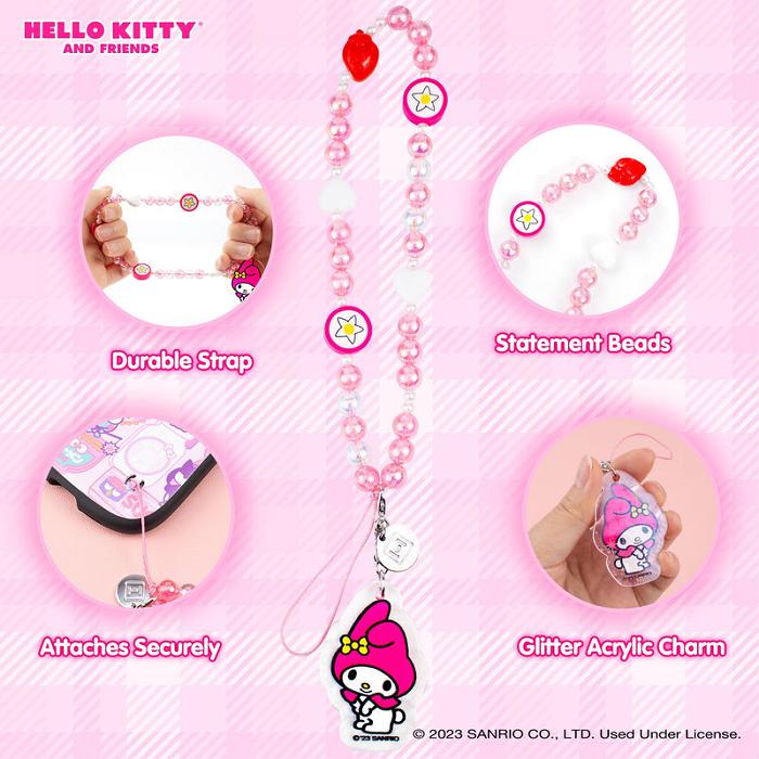 Pink Hello Kitty My Melody Beaded Charm Mobile Phone Wrist Strap | CA_HK47368