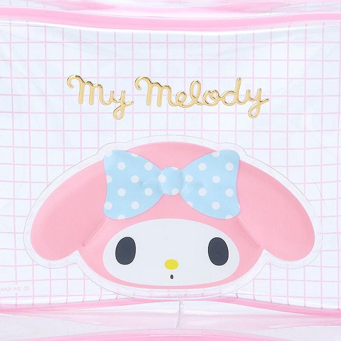 Pink Hello Kitty My Melody Clear Grid Zipper Pouch | CA_HK44251