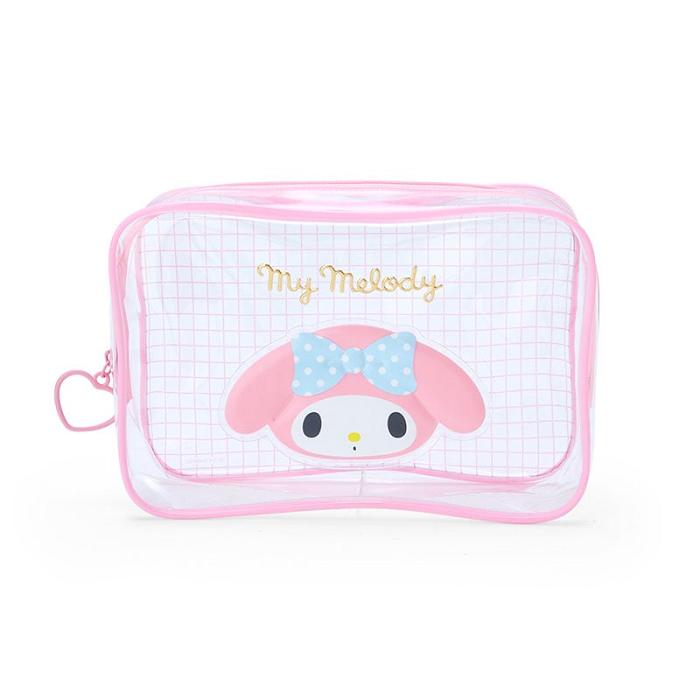 Pink Hello Kitty My Melody Clear Grid Zipper Pouch | CA_HK44251