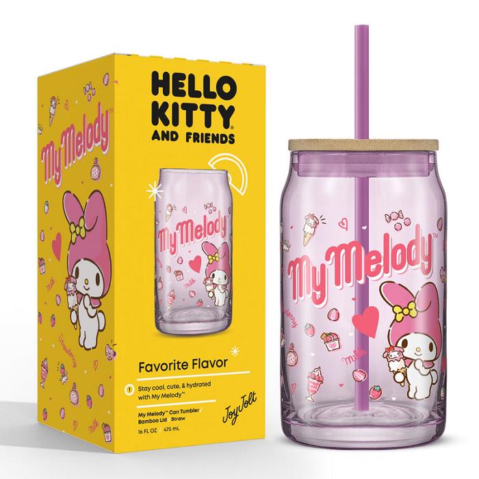 Pink Hello Kitty My Melody Favorite Flavor Lidded Glass Tumbler | CA_HK94707