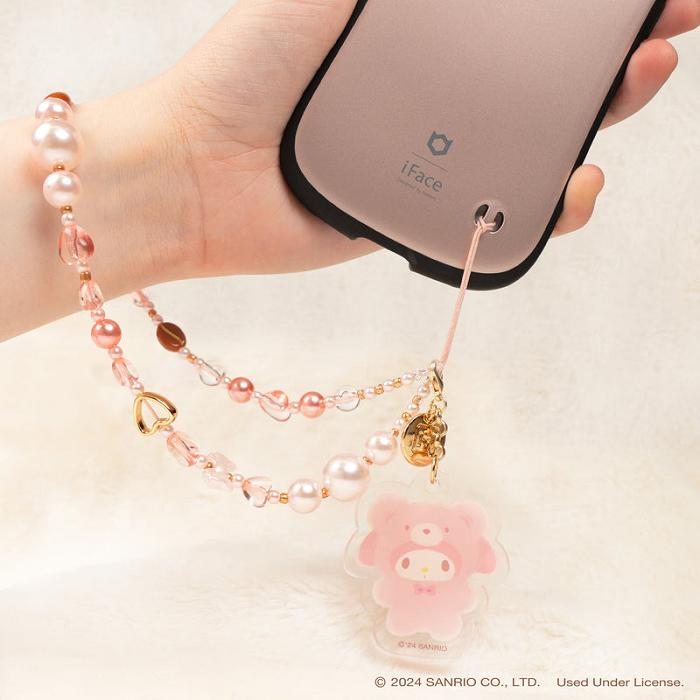 Pink Hello Kitty My Melody Latte Bear Beaded Charm Mobile Phone Wrist Strap | CA_HK54861