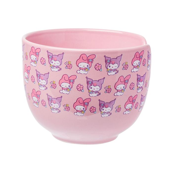 Pink Hello Kitty My Melody & Kuromi Ceramic Ramen Bowl and Chopstick Set (Pastel Flowers) | CA_HK13023