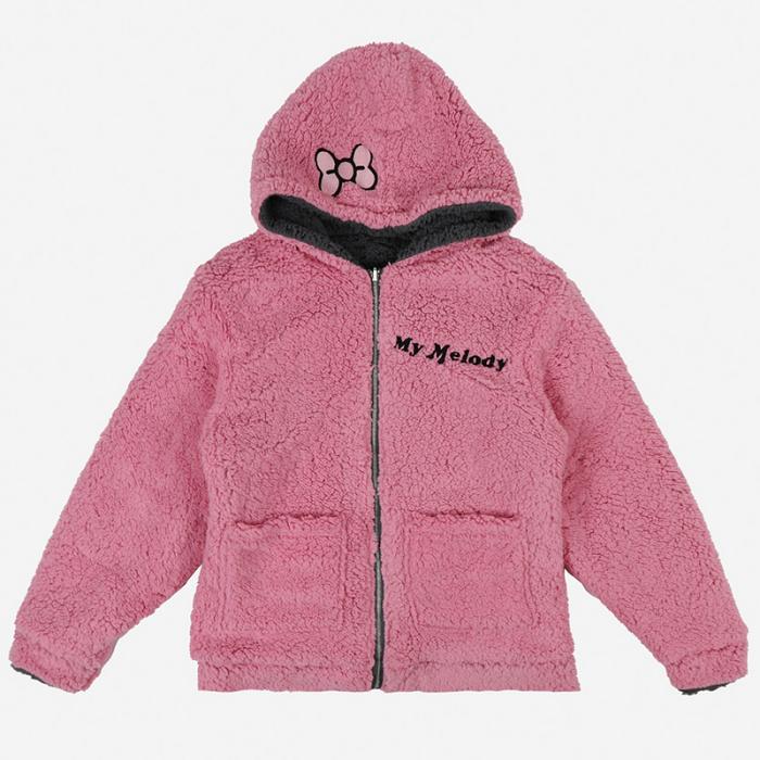 Pink / Black Hello Kitty Kuromi & My Melody x Dumbgood Reversible Sherpa Zip Hoodie | CA_HK40221